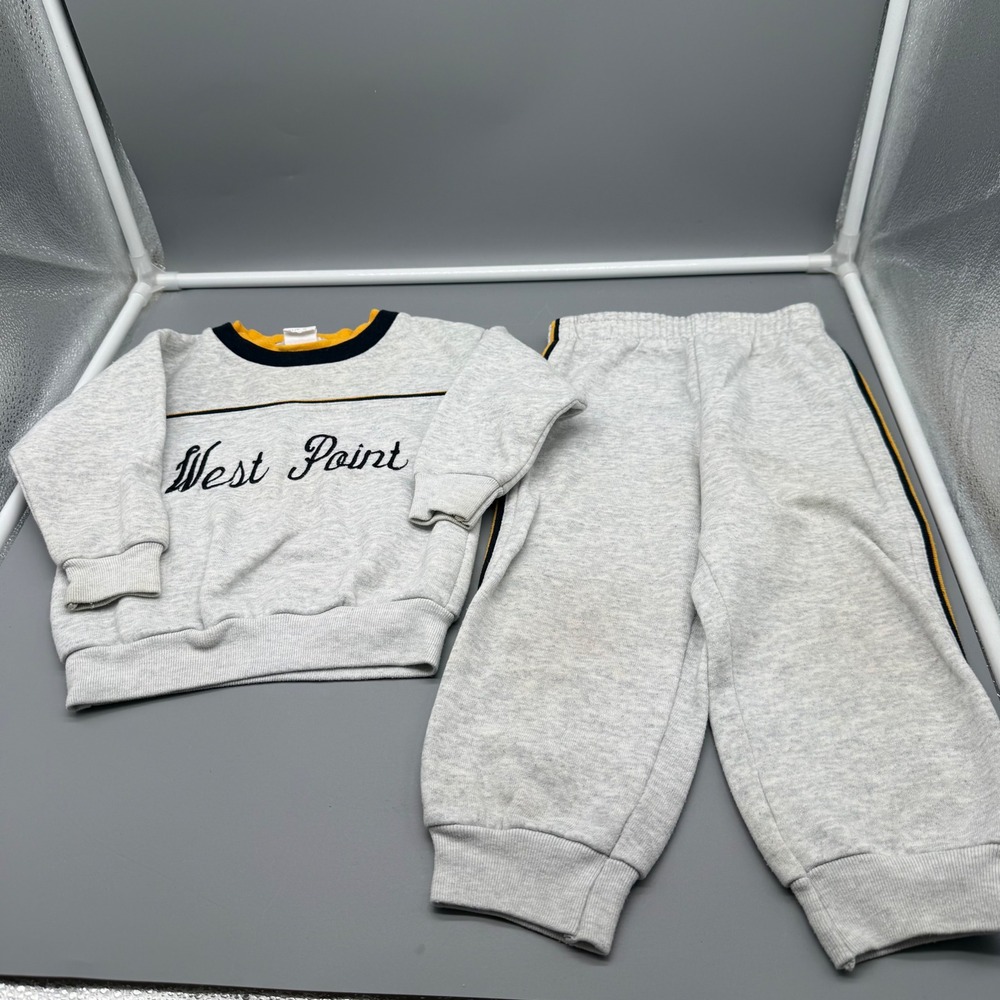 Vintage Little King West Point Sweatshirt Pants Set Kids Size 2 Gray 90s USA